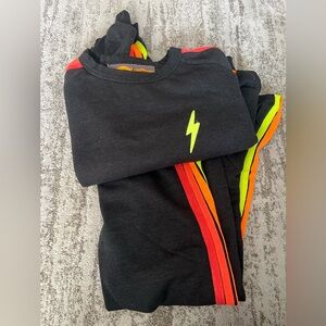 Aviator Nation Black Sweater with Neon Stripes